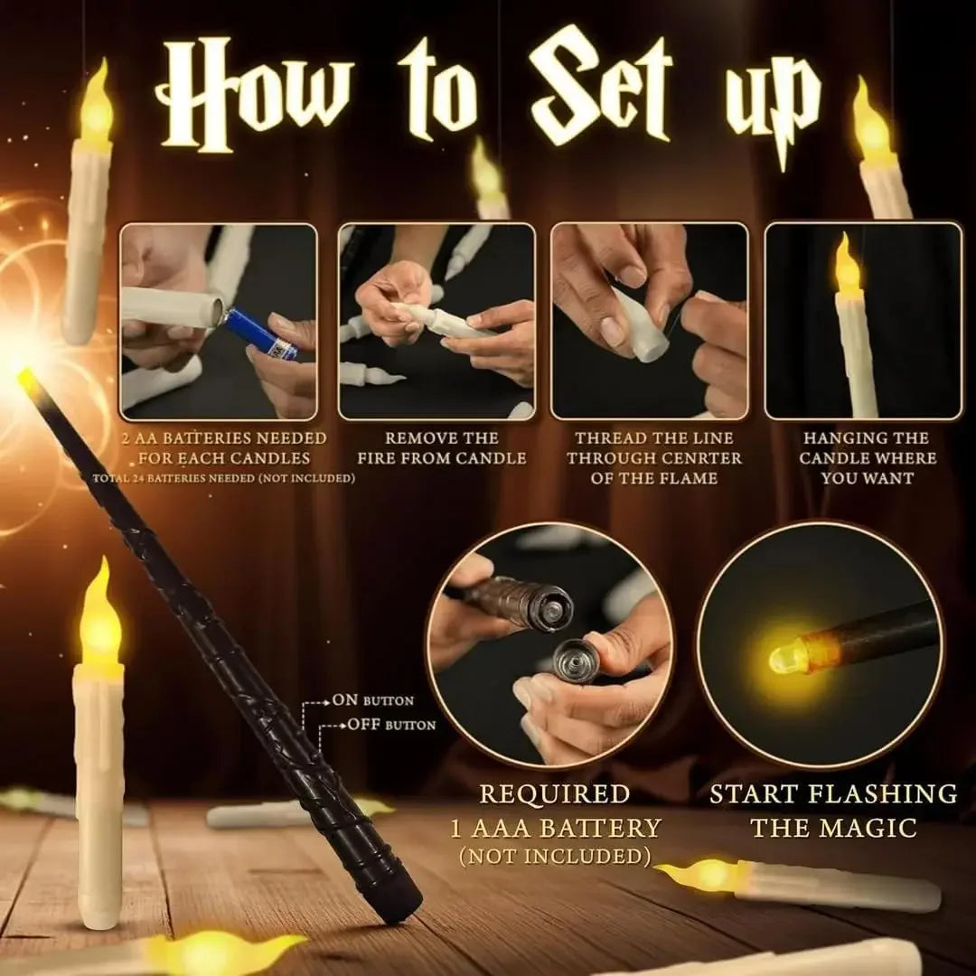 Floating LED Candles with Magic Wand Remote Halloween & Harry Potter Wizard Party Decor